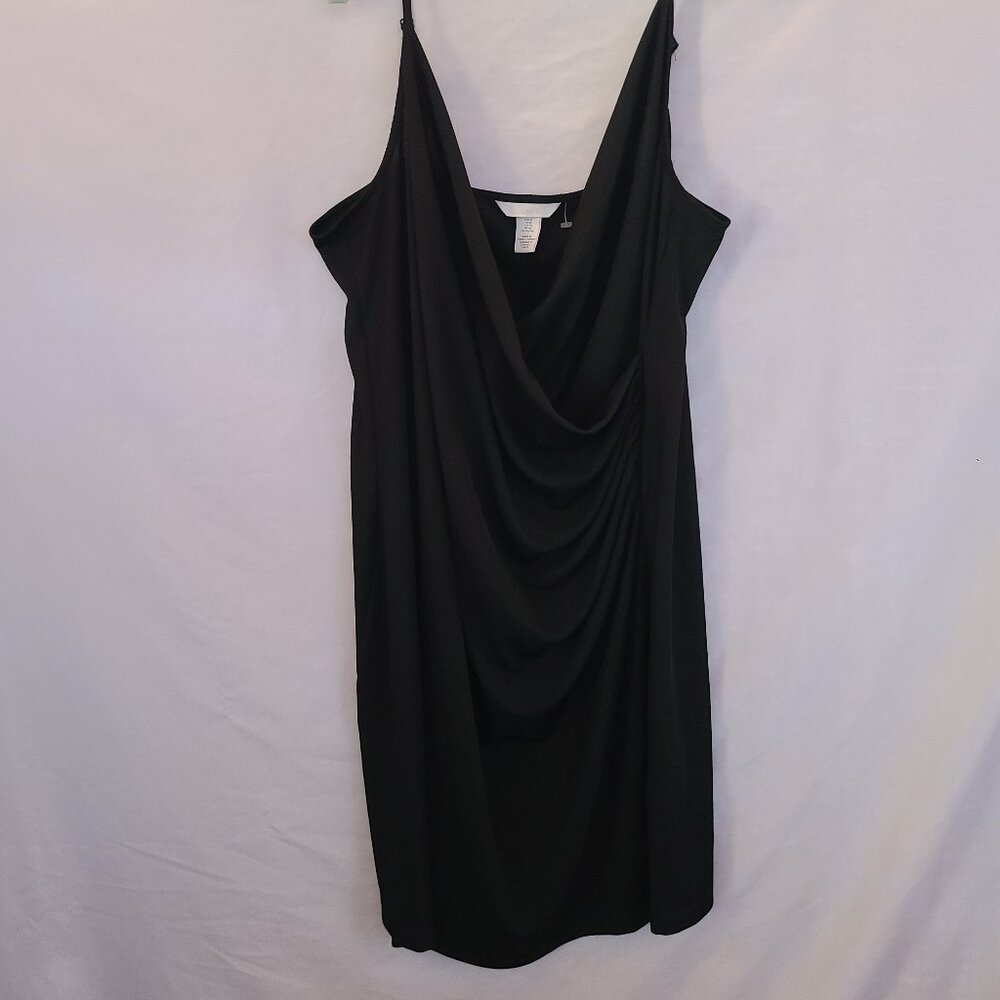 H&M Women Black Cocktail Dress XL Crossover Front Ruched Side Spaghetti Strap